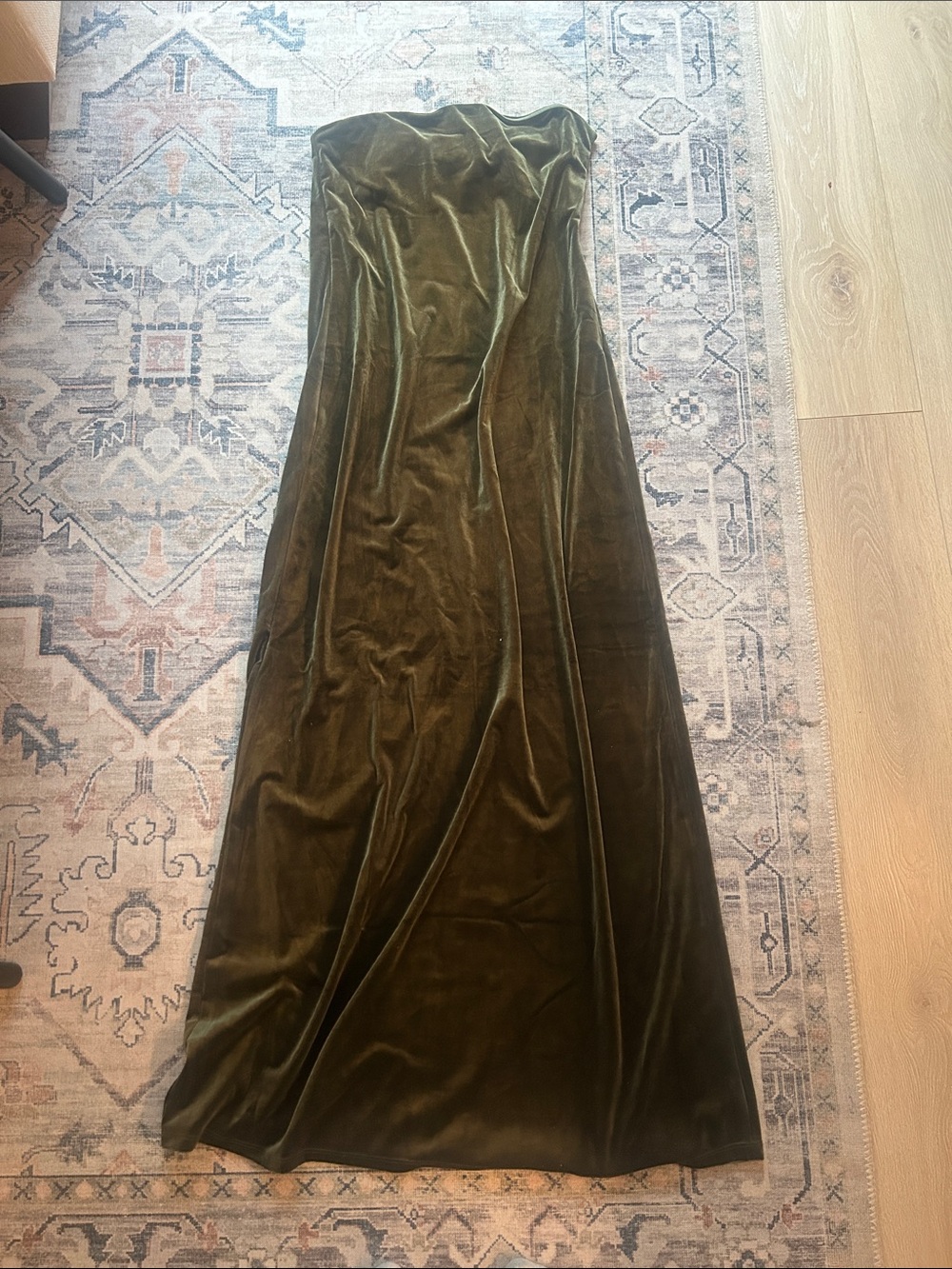 Olive Velvet Strapless Maxi Gown